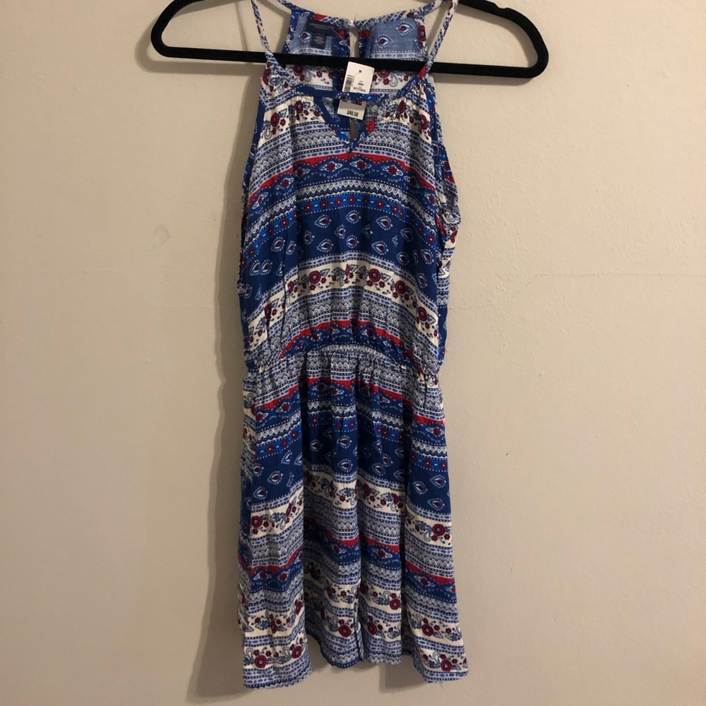 Red, white, blue design spaghetti-strap dress
